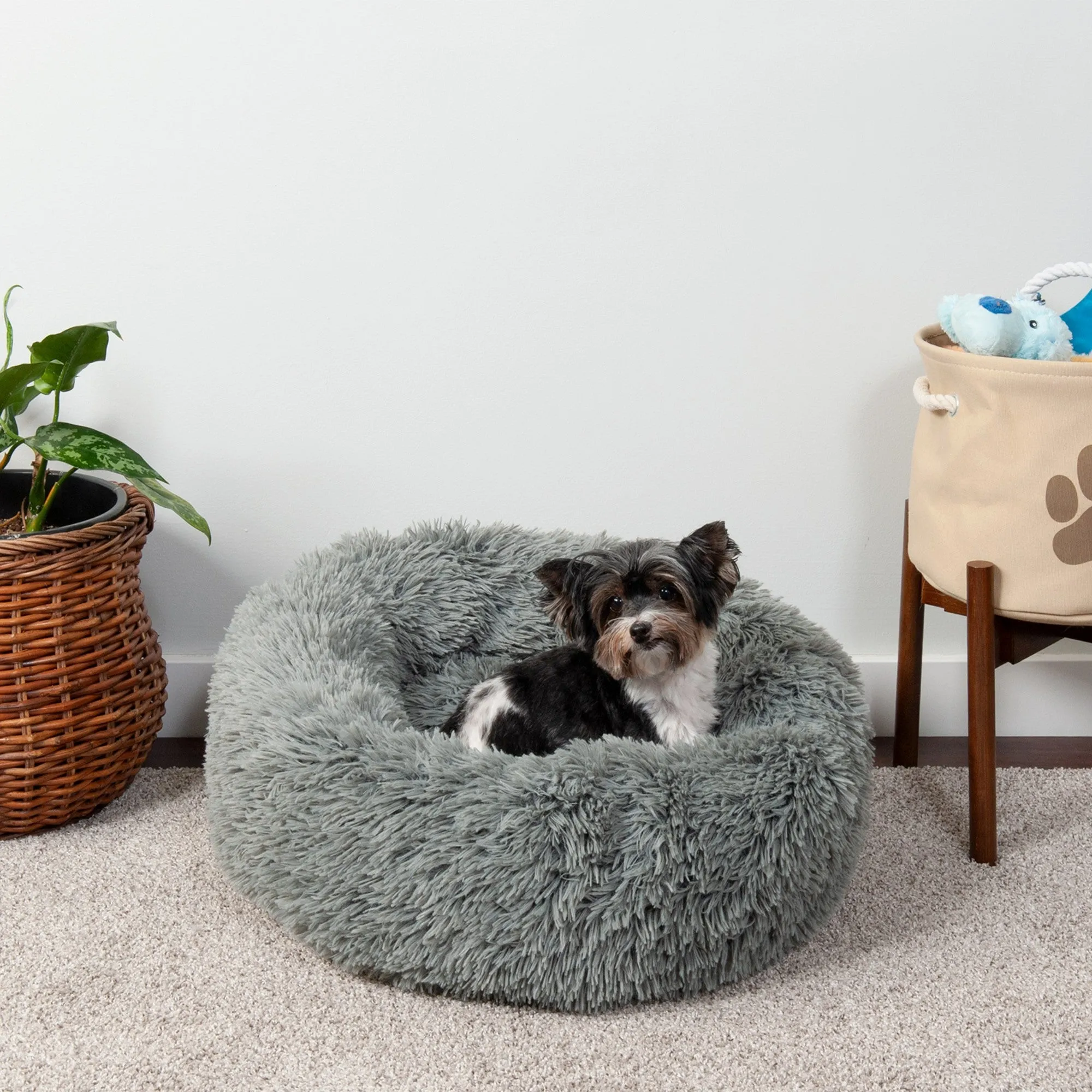 Calming Cuddler Long Fur Donut Dog Bed