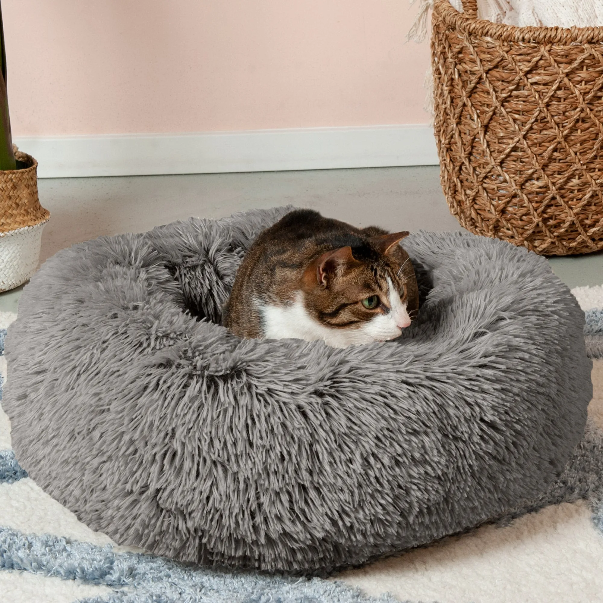 Calming Cuddler Long Fur Donut Dog Bed