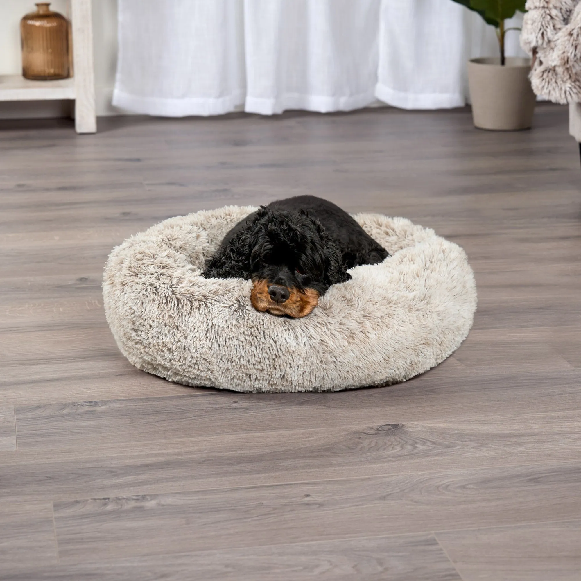Calming Cuddler Long Fur Donut Dog Bed