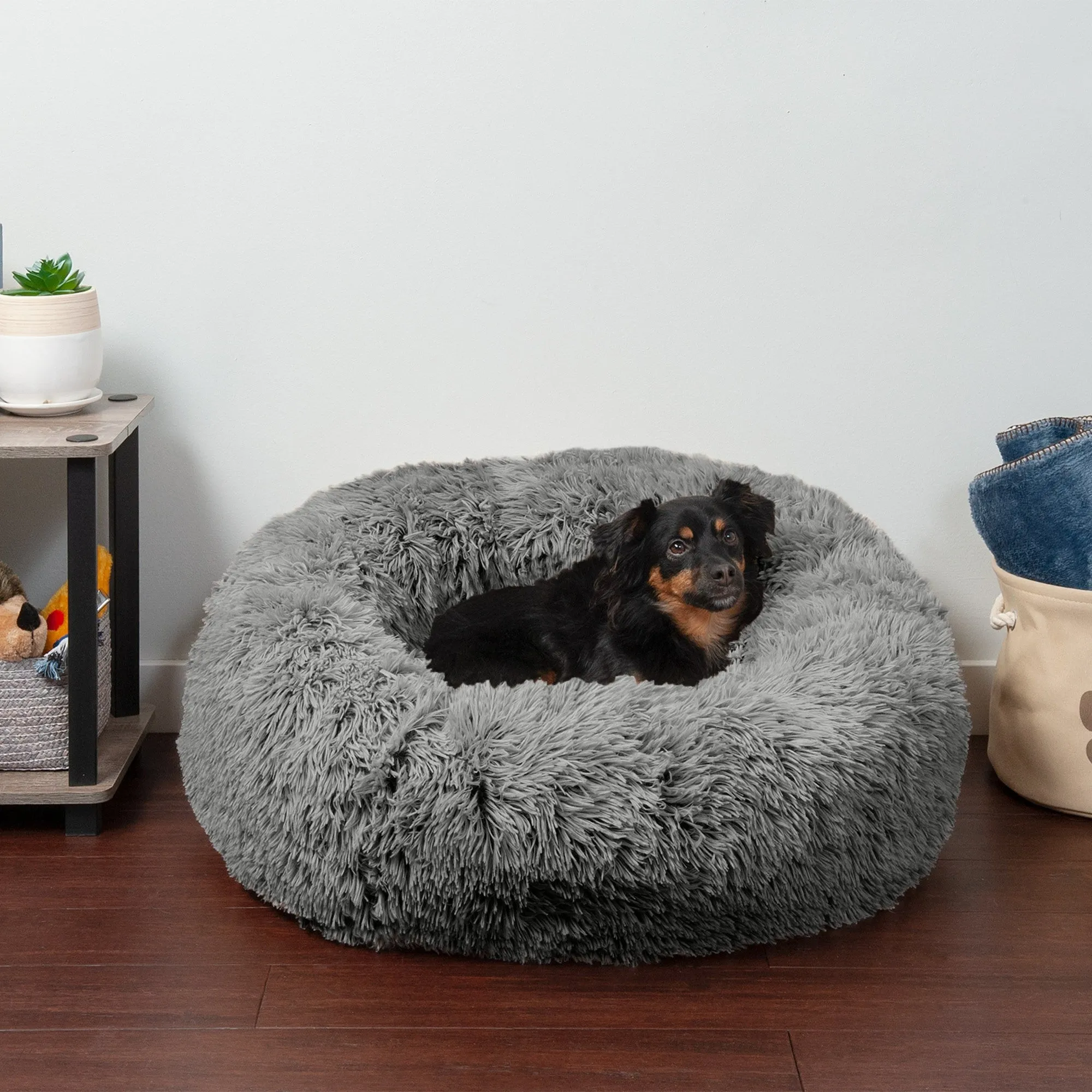 Calming Cuddler Long Fur Donut Dog Bed
