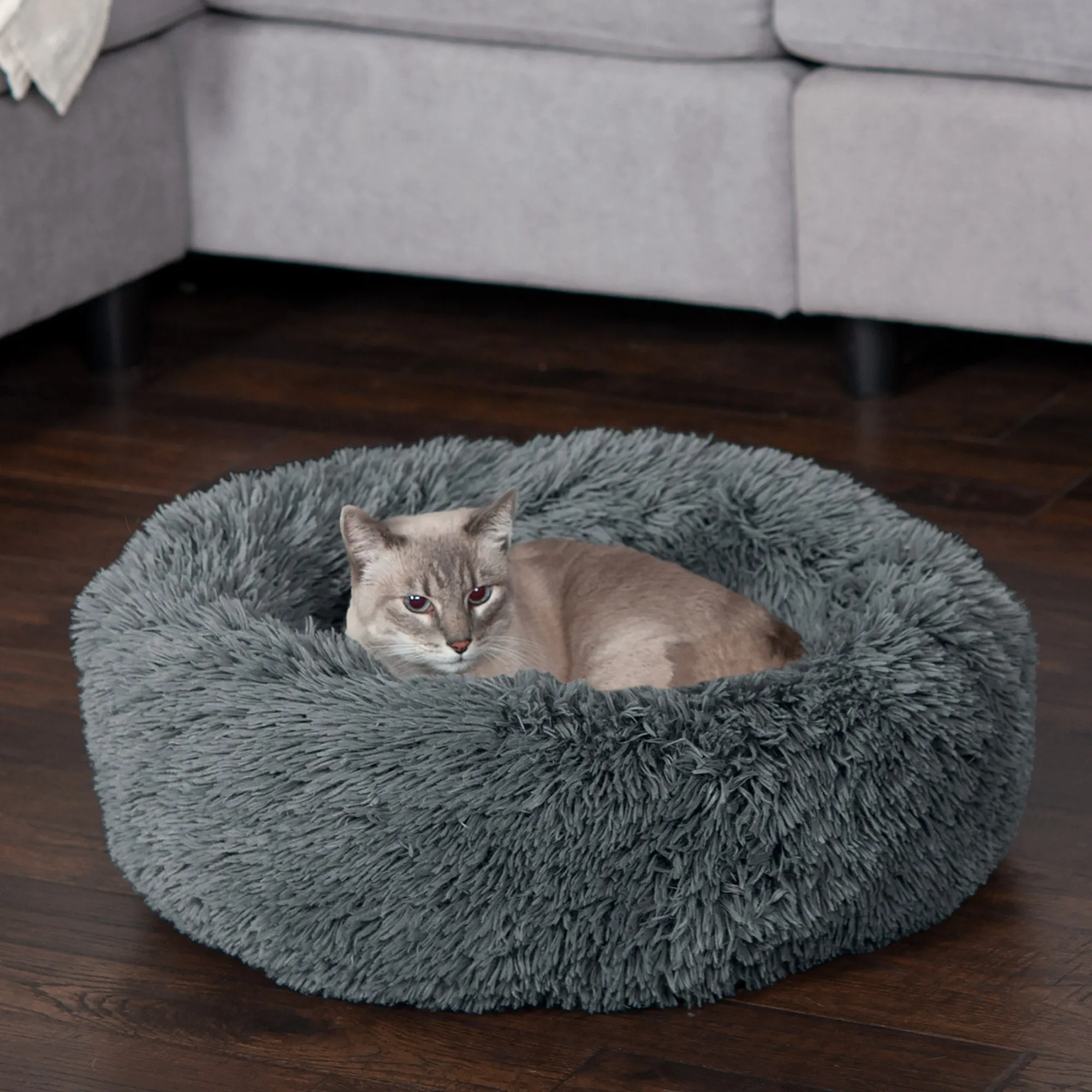 Calming Cuddler Long Fur Donut Dog Bed