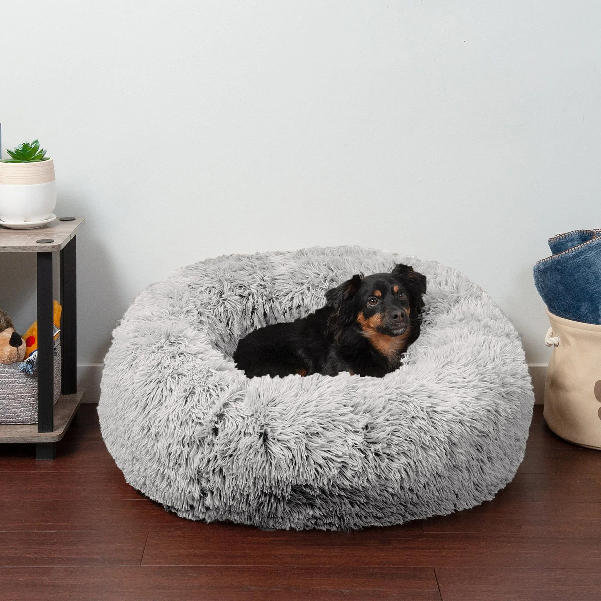 Calming Cuddler Long Fur Donut Dog Bed