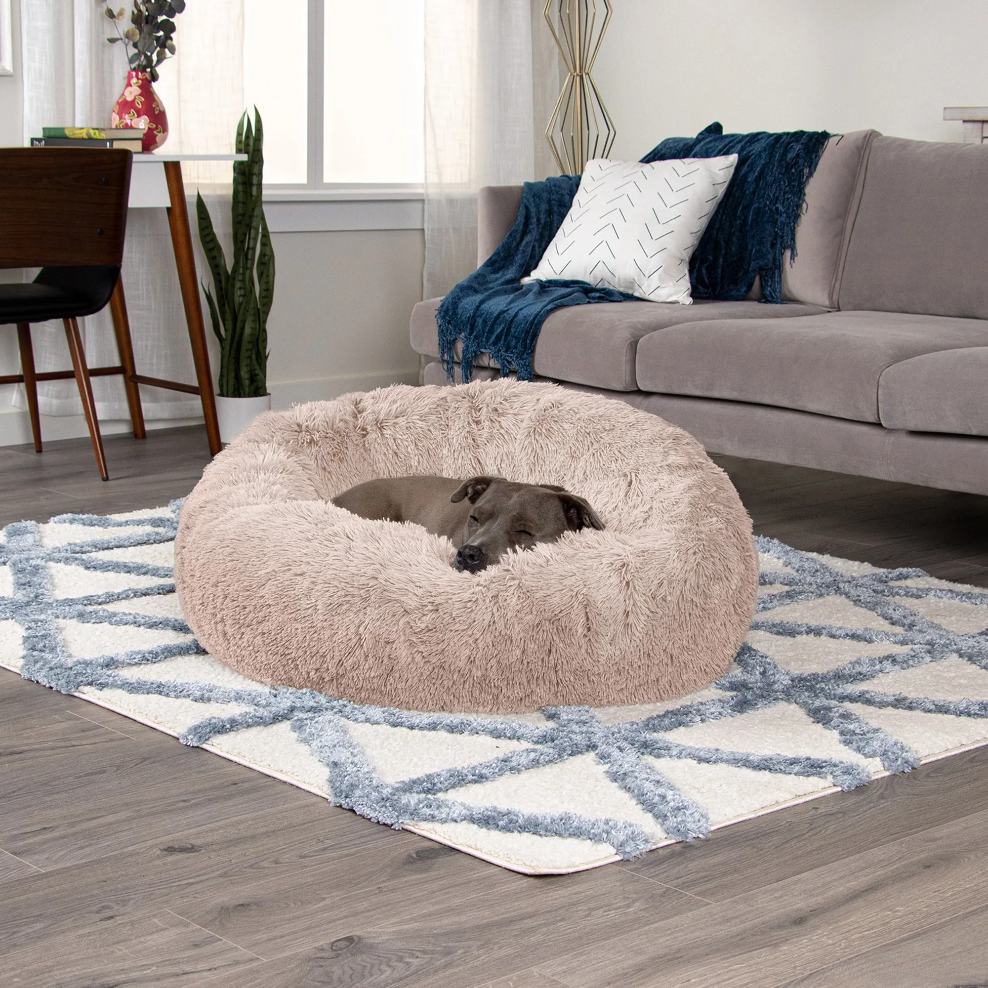 Calming Cuddler Long Fur Donut Dog Bed