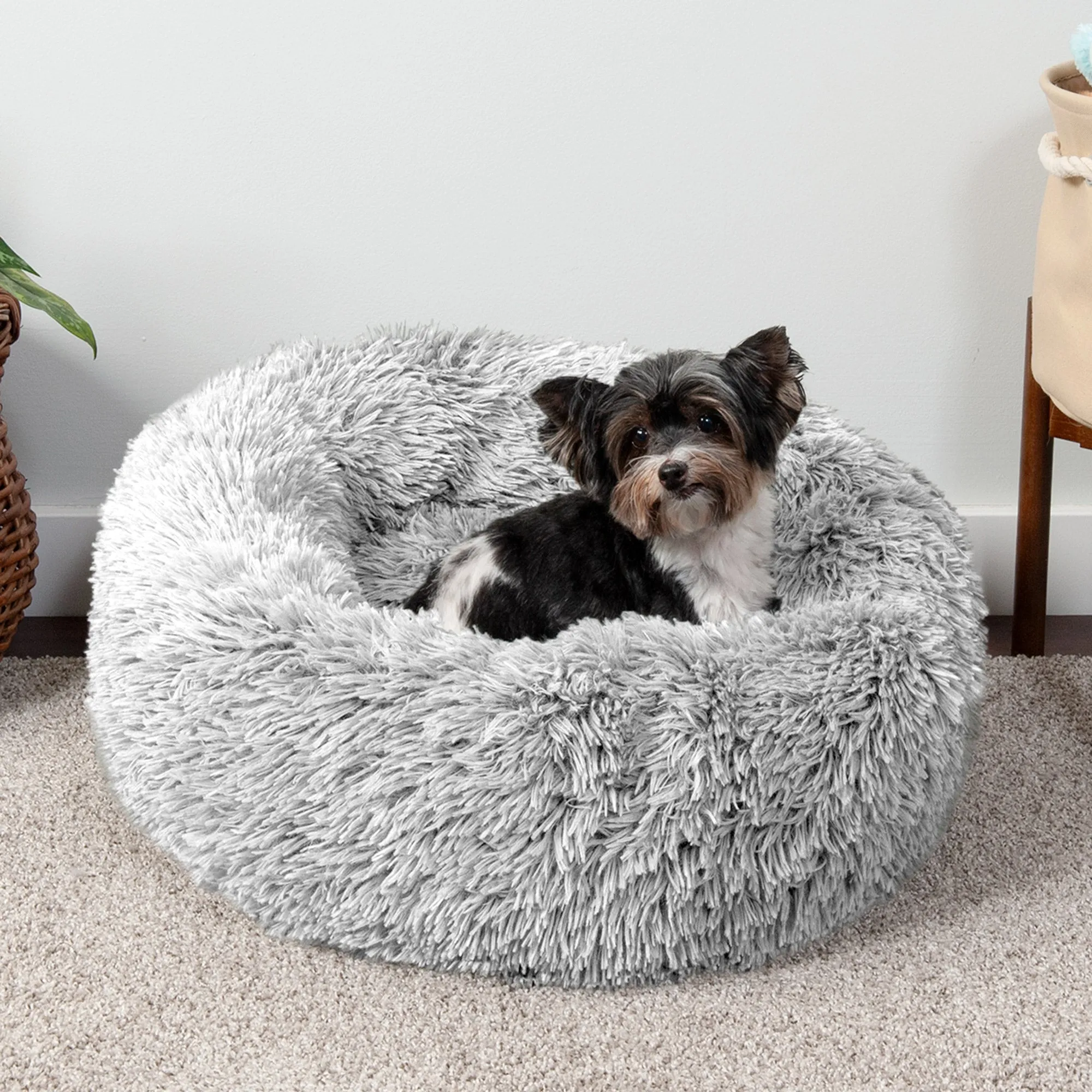 Calming Cuddler Long Fur Donut Dog Bed