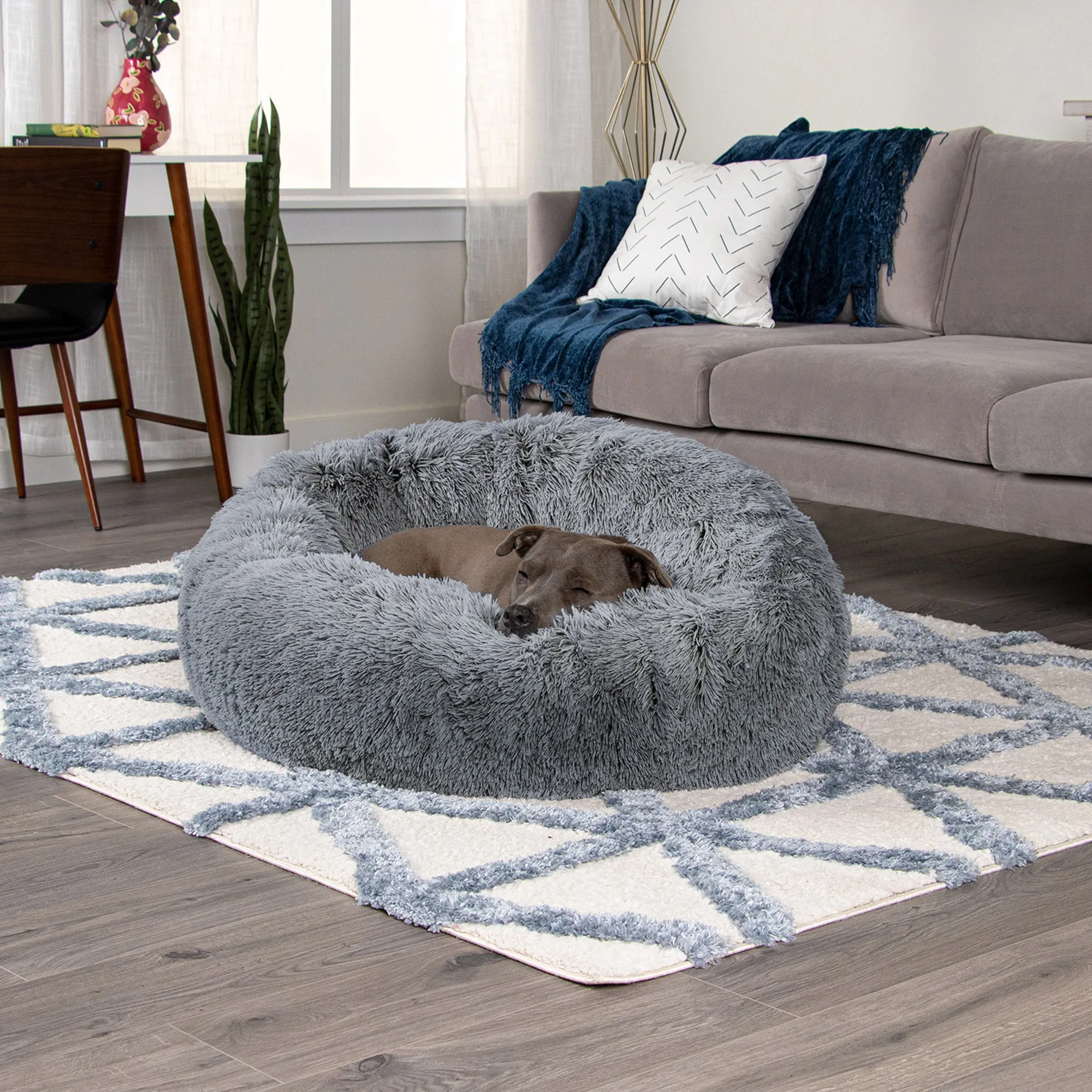 Calming Cuddler Long Fur Donut Dog Bed