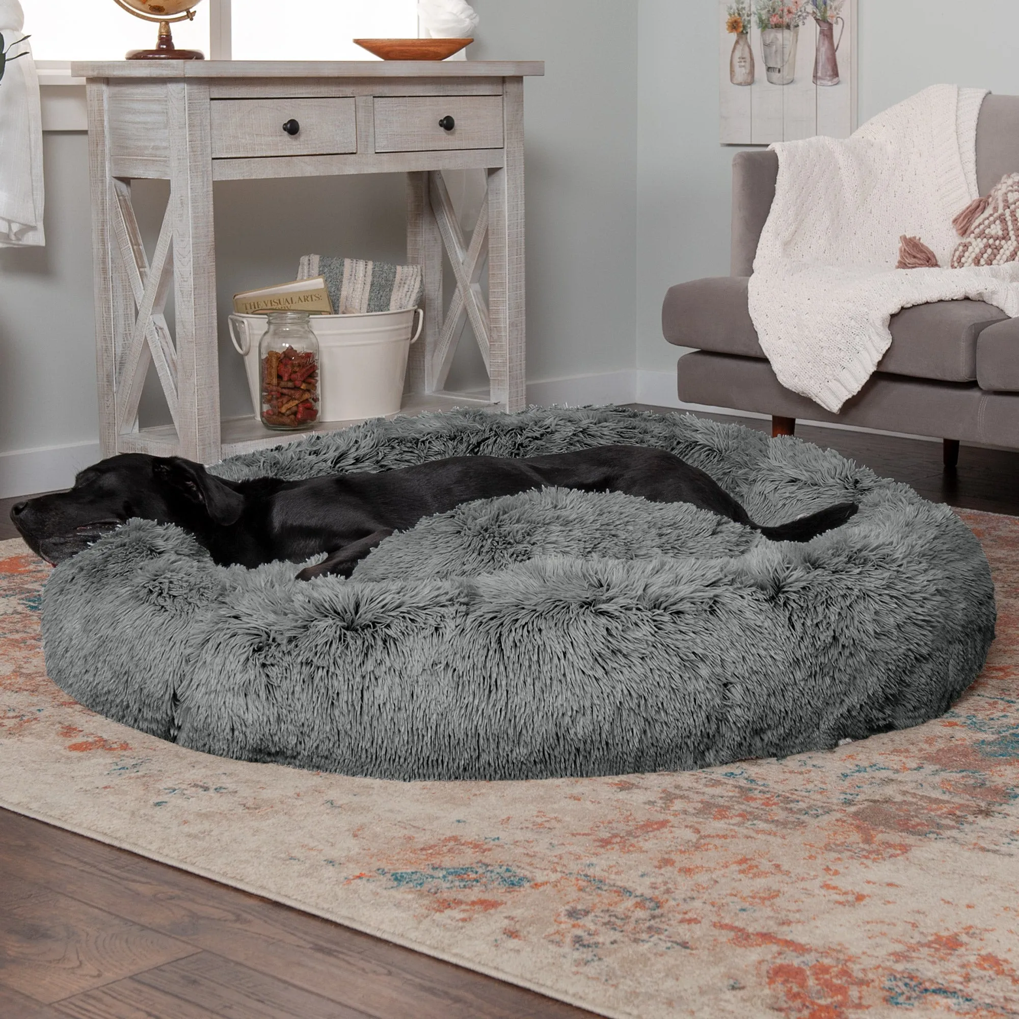 Calming Cuddler Long Fur Donut Dog Bed