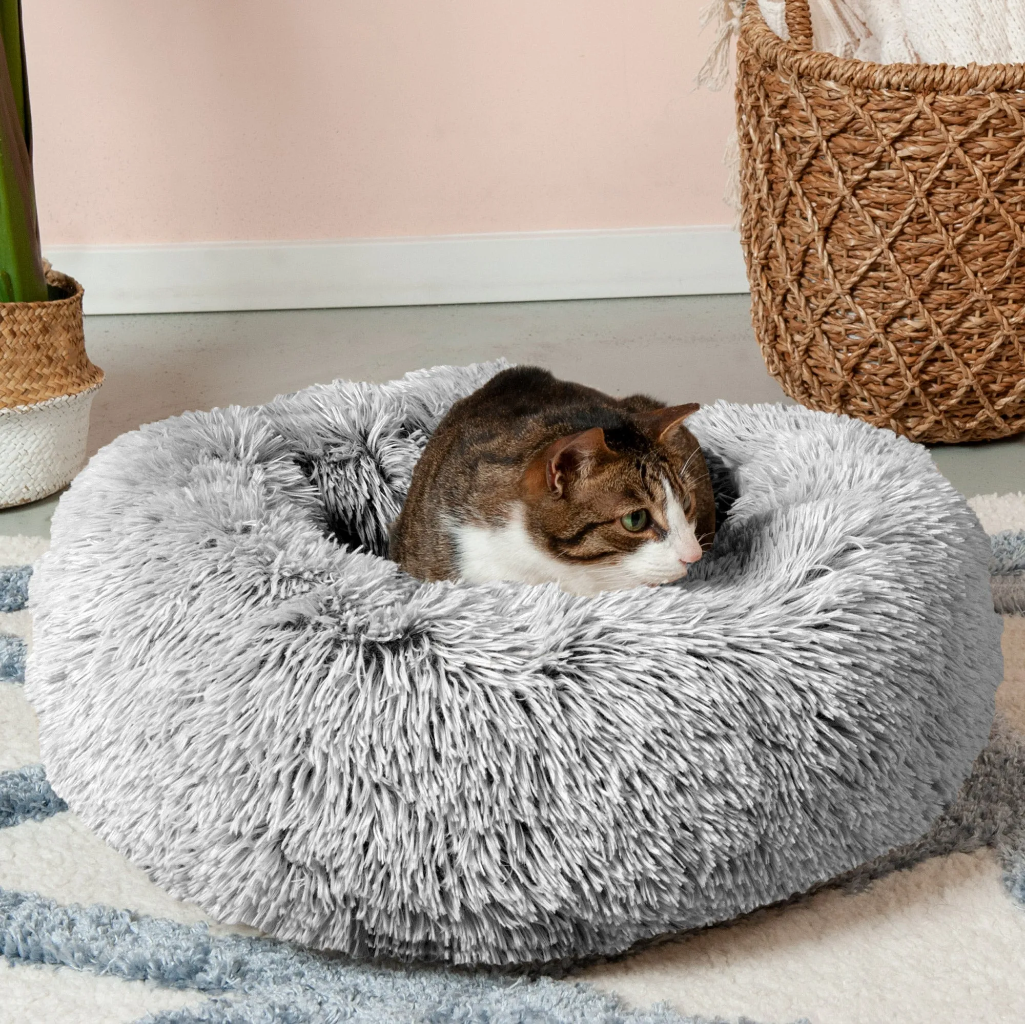 Calming Cuddler Long Fur Donut Dog Bed