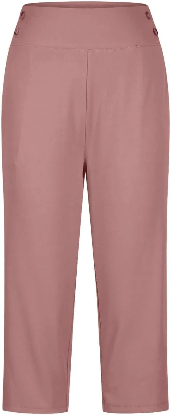 Capri Pants for Women Stretchy High-Waist Crop Office Work Pants Summer Casual Capris Slacks Yoga Cropped Trousers