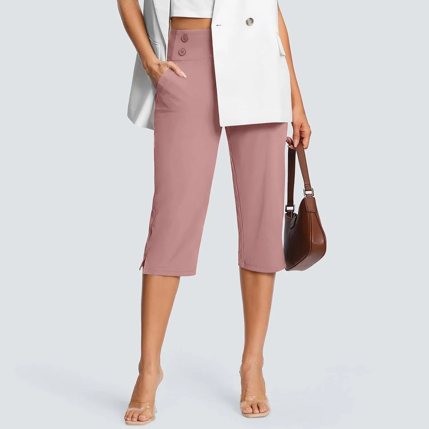 Capri Pants for Women Stretchy High-Waist Crop Office Work Pants Summer Casual Capris Slacks Yoga Cropped Trousers