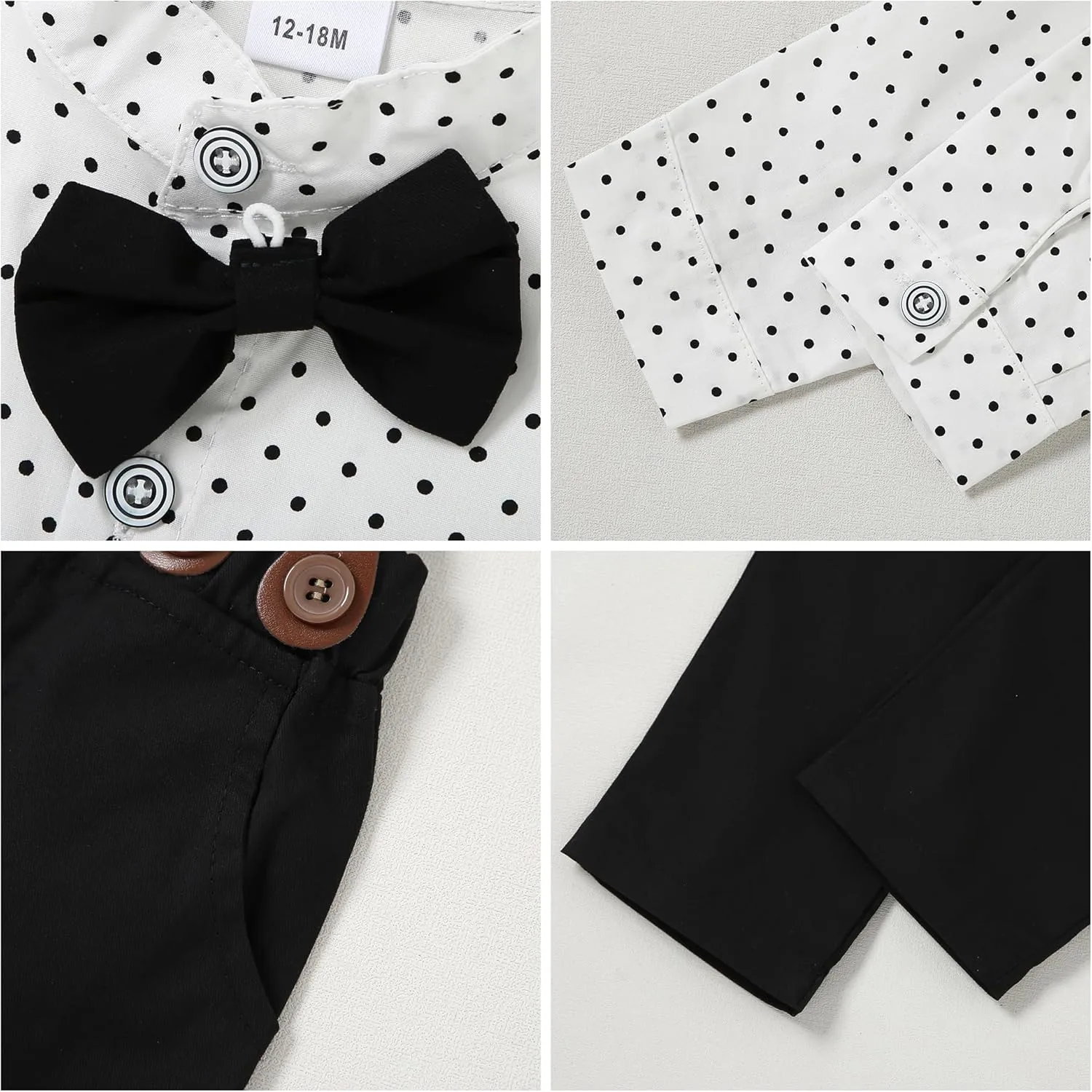 CARETOO Toddler Baby Boy Clothes Suit 5Pcs Gentleman Wedding Outfit Dress Shirt Vest Bow Tie Suspender Pant Formal Set 12M-5T