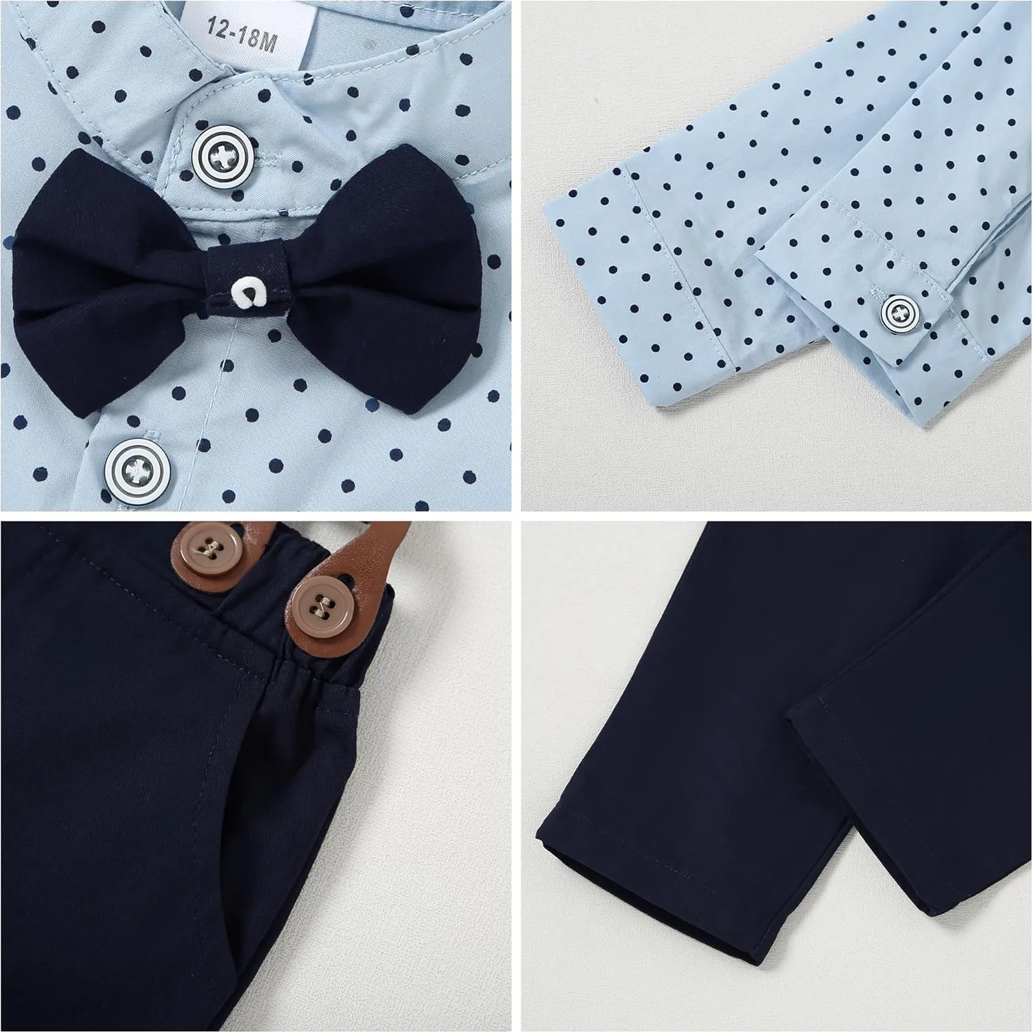 CARETOO Toddler Baby Boy Clothes Suit 5Pcs Gentleman Wedding Outfit Dress Shirt Vest Bow Tie Suspender Pant Formal Set 12M-5T
