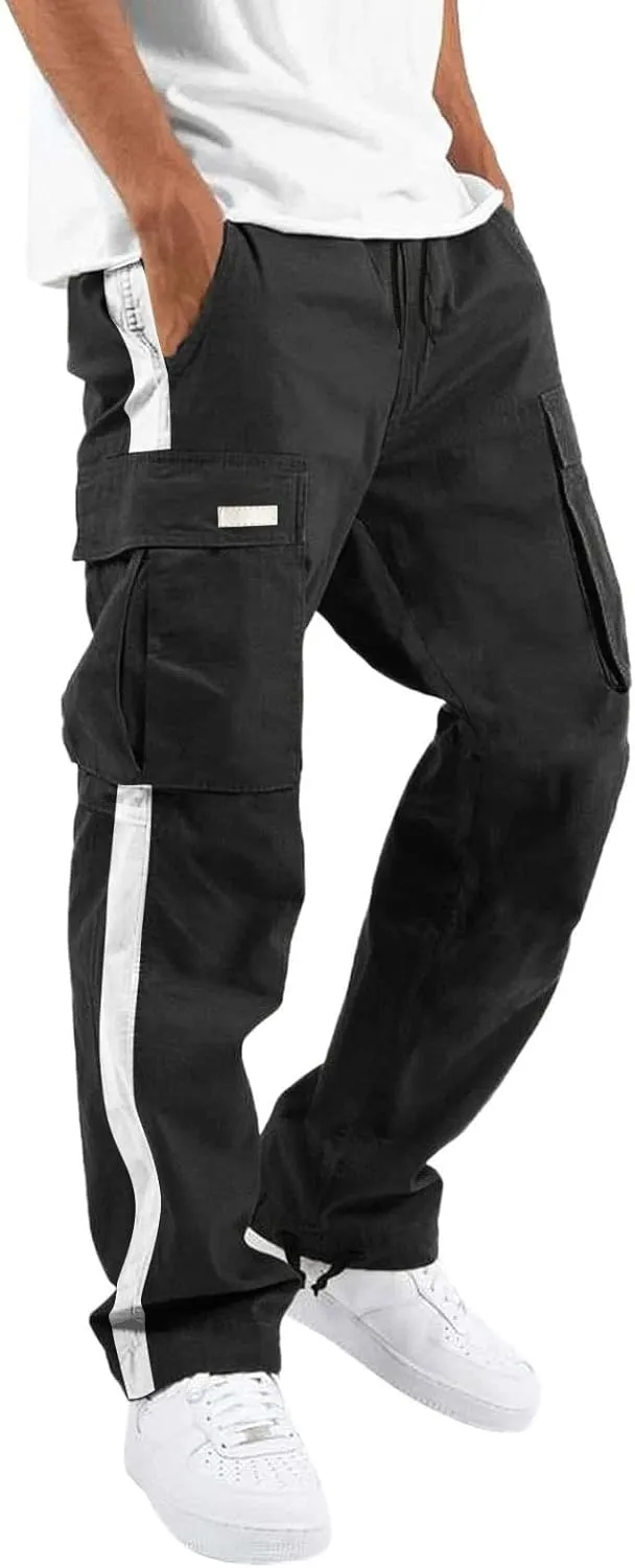 Cargo Sweatpants for Men Big and Tall Pants for Men Work Pants Men's Heavyweight Fleece Cargo Sweatpants Open Bottom