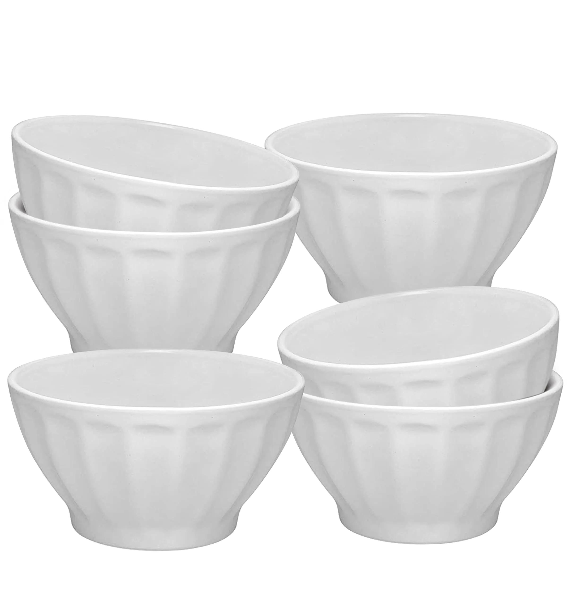 Ceramic Groove Bowls - Cereal, Soup, Ice Cream Bowls, Oven & Dishwasher Safe 14oz. Set