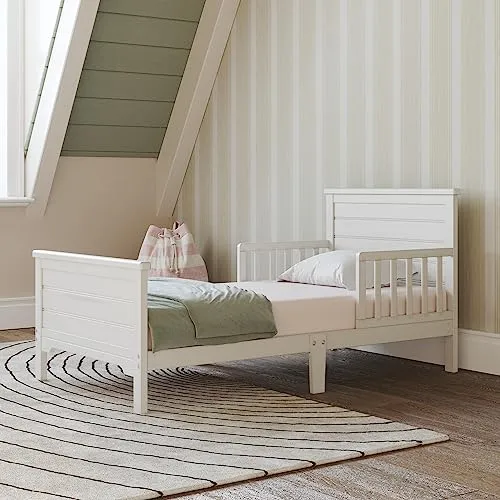 Child Craft Woodland Flat Top Toddler Bed for Kids with Guard Rails, Low to Ground Design, Made of Pinewood, Featuring Clean Lines to Match Any Décor (Brushed Cotton)