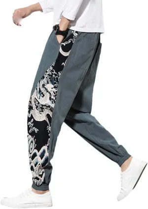 Chinese Dragon Harem Pants, Men's Joggers Sweatpants, Japanese Streetwear Trousers