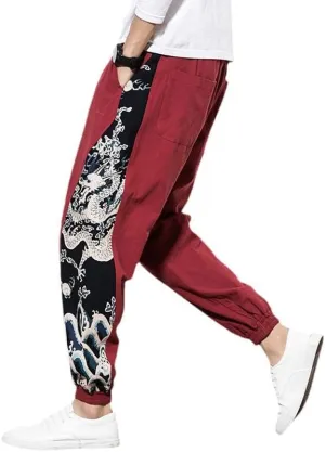 Chinese Dragon Harem Pants, Men's Joggers Sweatpants, Japanese Streetwear Trousers