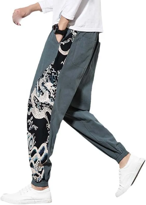 Chinese Dragon Harem Pants, Men's Joggers Sweatpants, Japanese Streetwear Trousers
