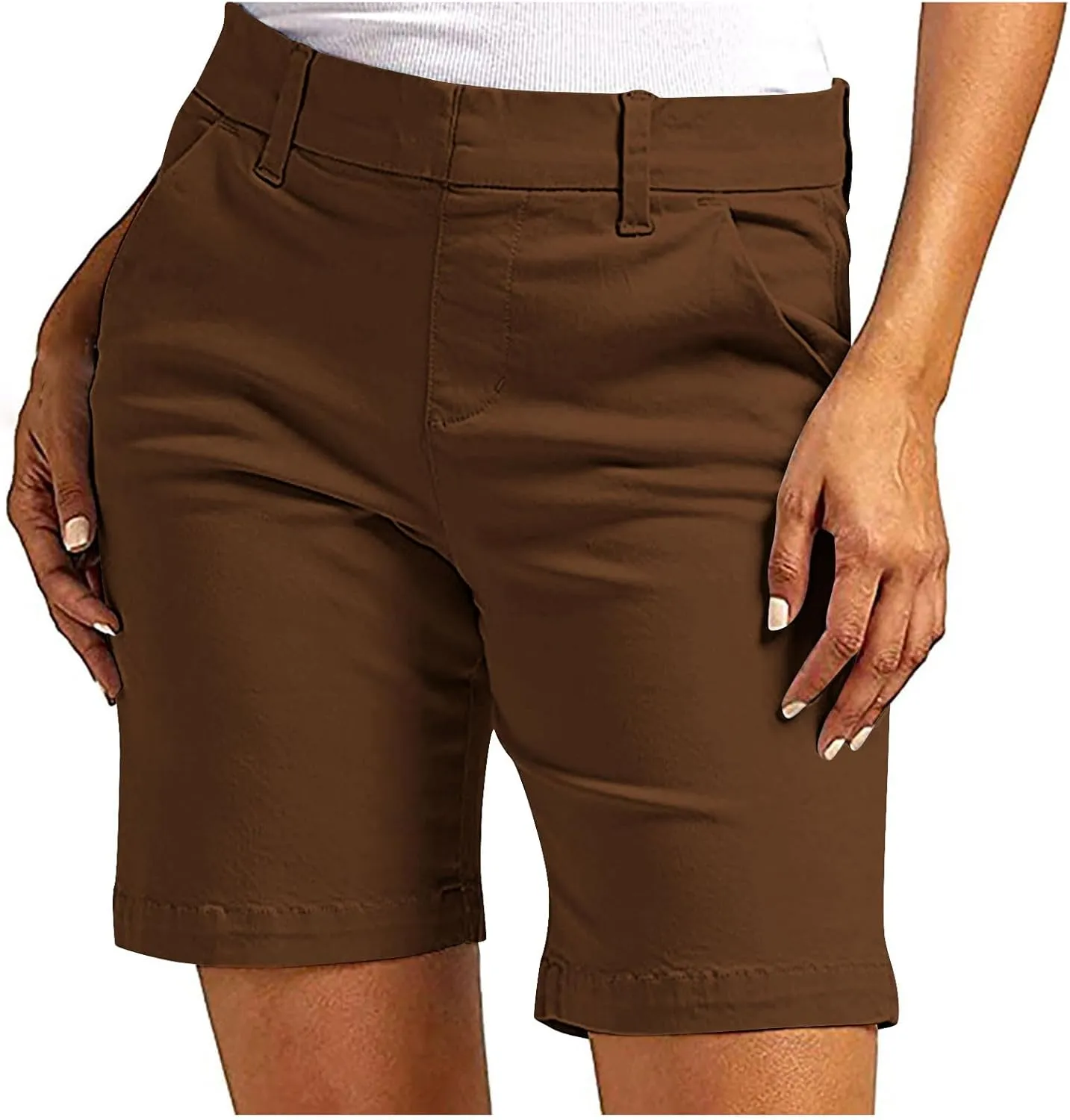 Chino Cargo Shorts Women Casual Slim Fit High Waist Summer Knee Length Bermuda SweatShorts for Hiking,Beach,Outdoors