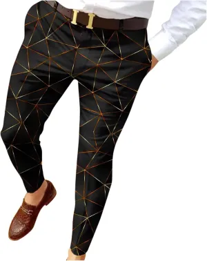 Chinos Pants for Men's,Fashion Print Zipper Button Slim Fit Formal Dress Pants Work Skinny Dress Trousers