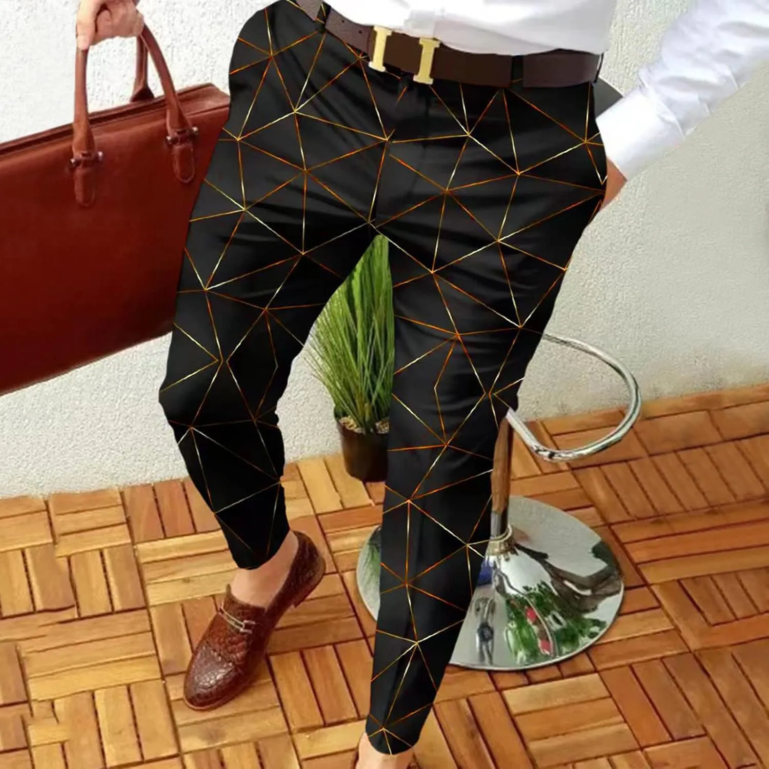 Chinos Pants for Men's,Fashion Print Zipper Button Slim Fit Formal Dress Pants Work Skinny Dress Trousers