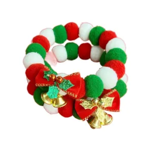 Christmas Cute Dog Cat Plush Ball Necklace Soft Elasticity Collar Pet Neck Accessories Dog Christmas Collar With Bow