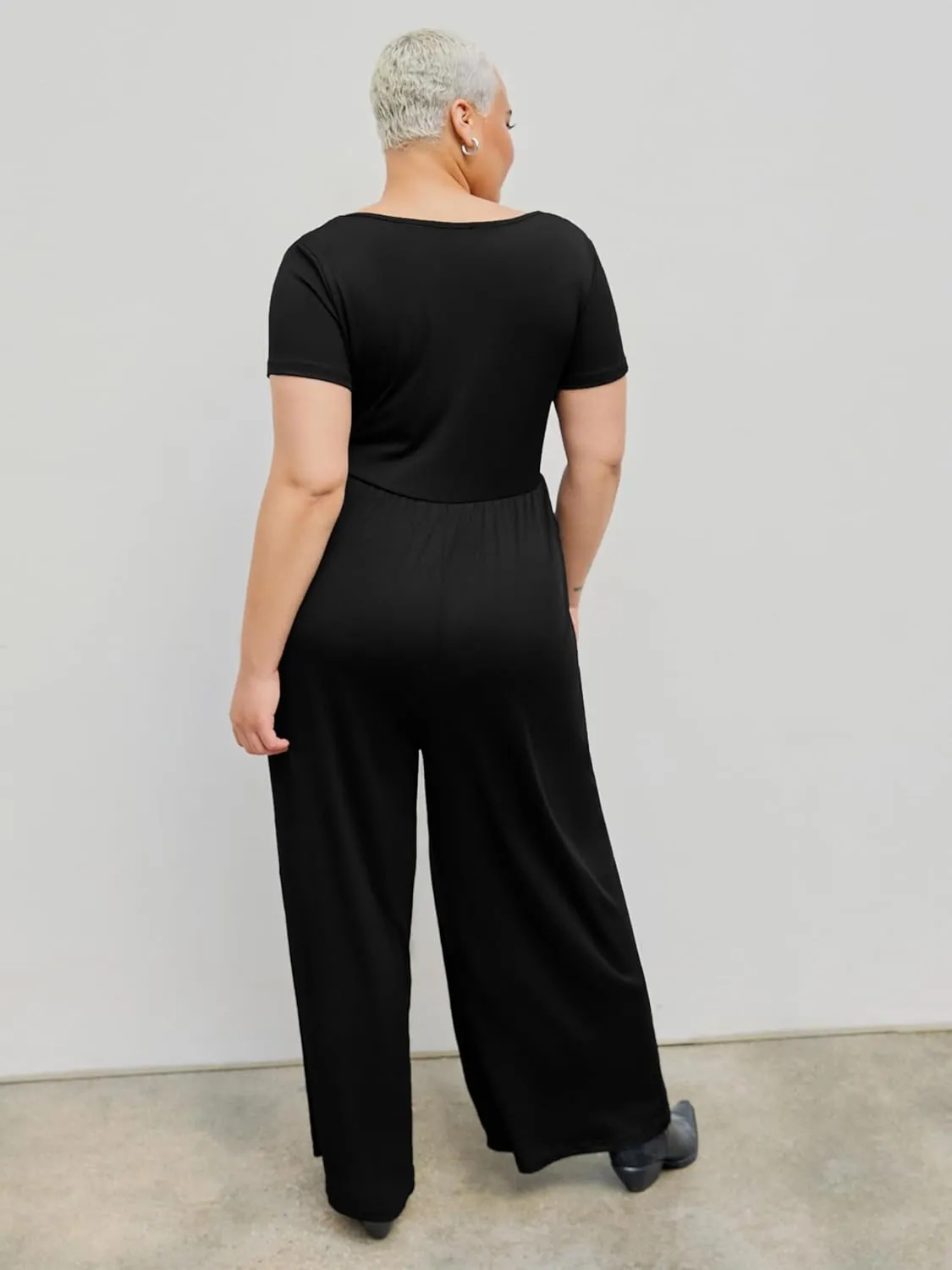 CIDER Women's Scoop Neckline Short Sleeve Wide Leg Jumpsuit Plus Size