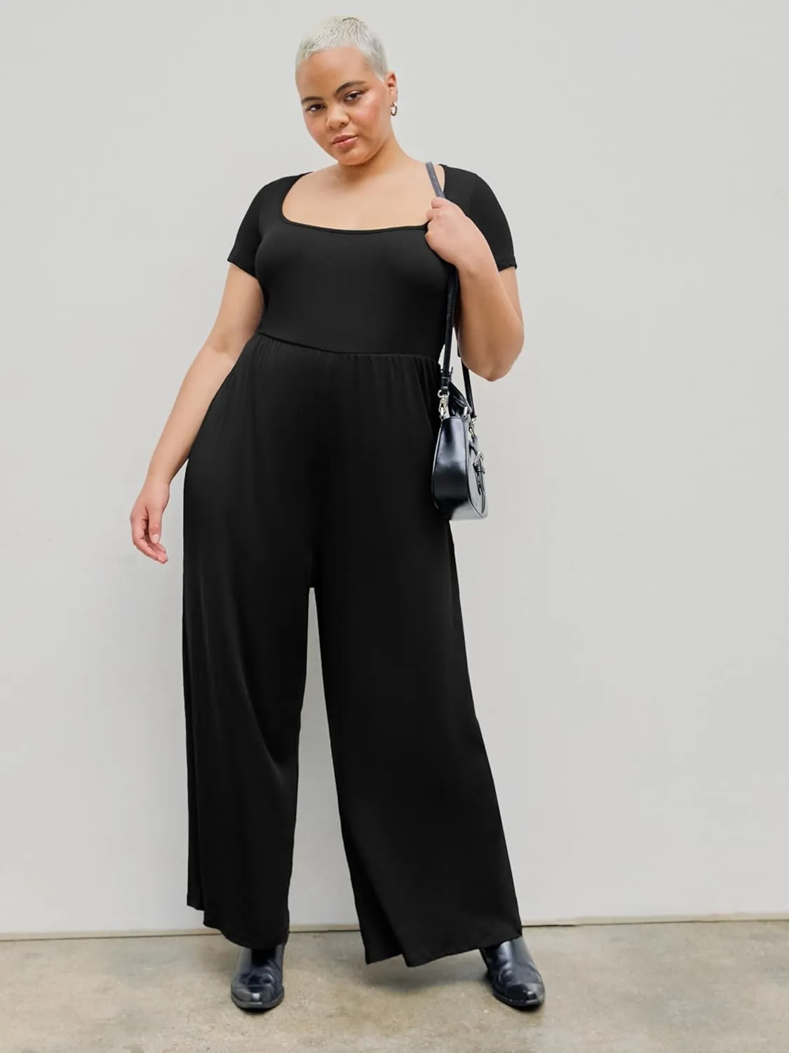 CIDER Women's Scoop Neckline Short Sleeve Wide Leg Jumpsuit Plus Size