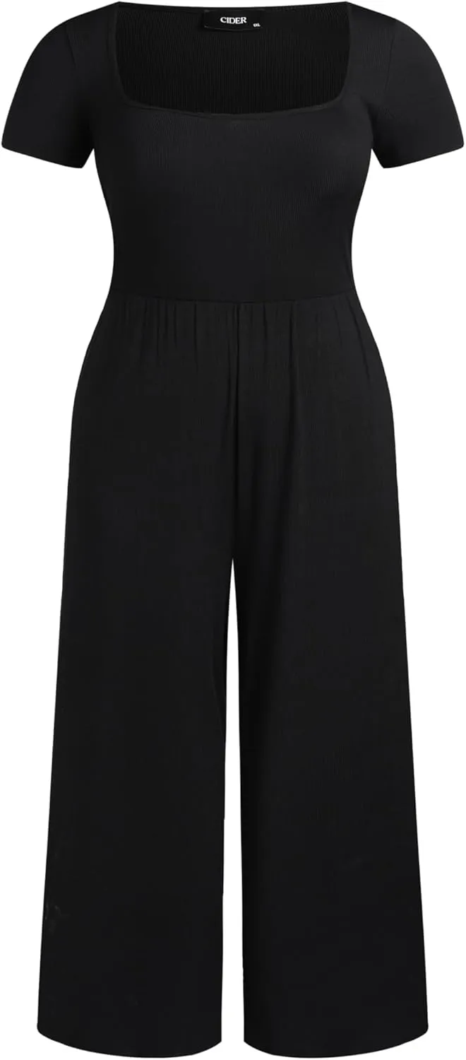 CIDER Women's Scoop Neckline Short Sleeve Wide Leg Jumpsuit Plus Size