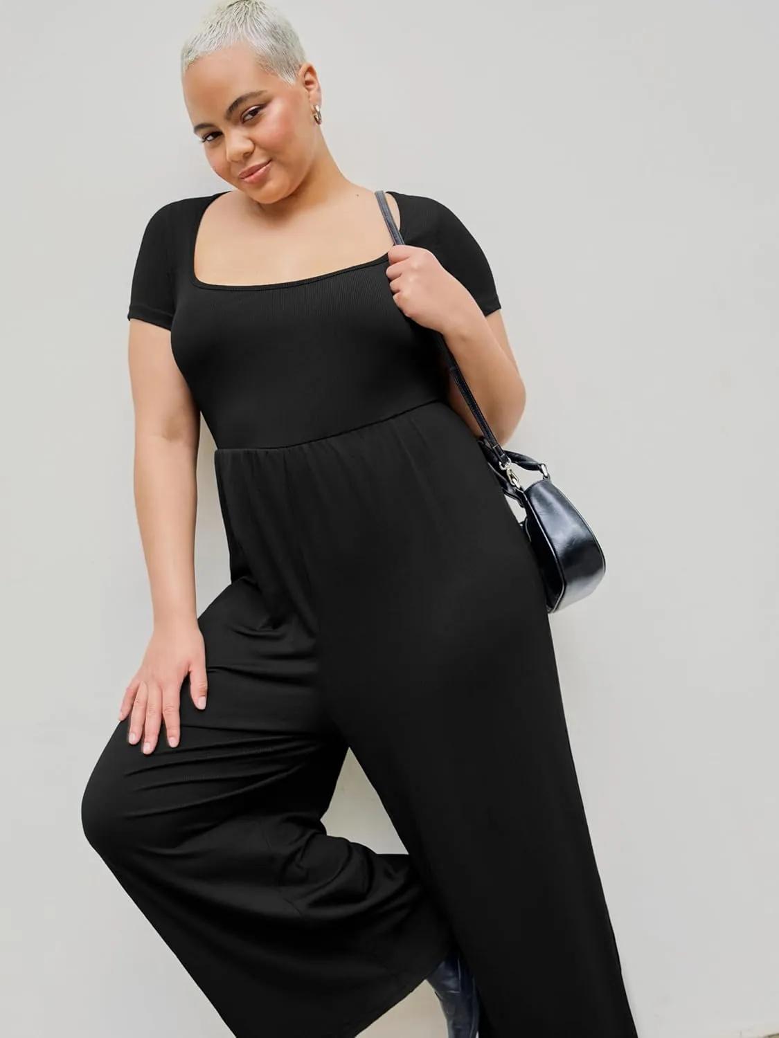 CIDER Women's Scoop Neckline Short Sleeve Wide Leg Jumpsuit Plus Size