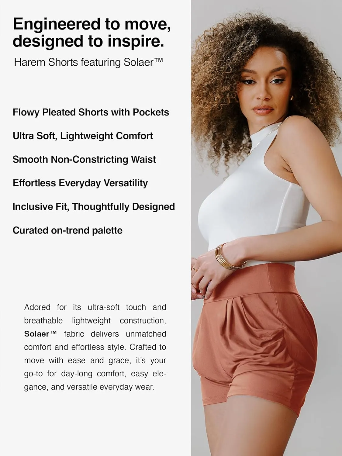 Conceited Womens Shorts with Pockets - Ultra Soft Stretch - High Rise - Casual - Pleated