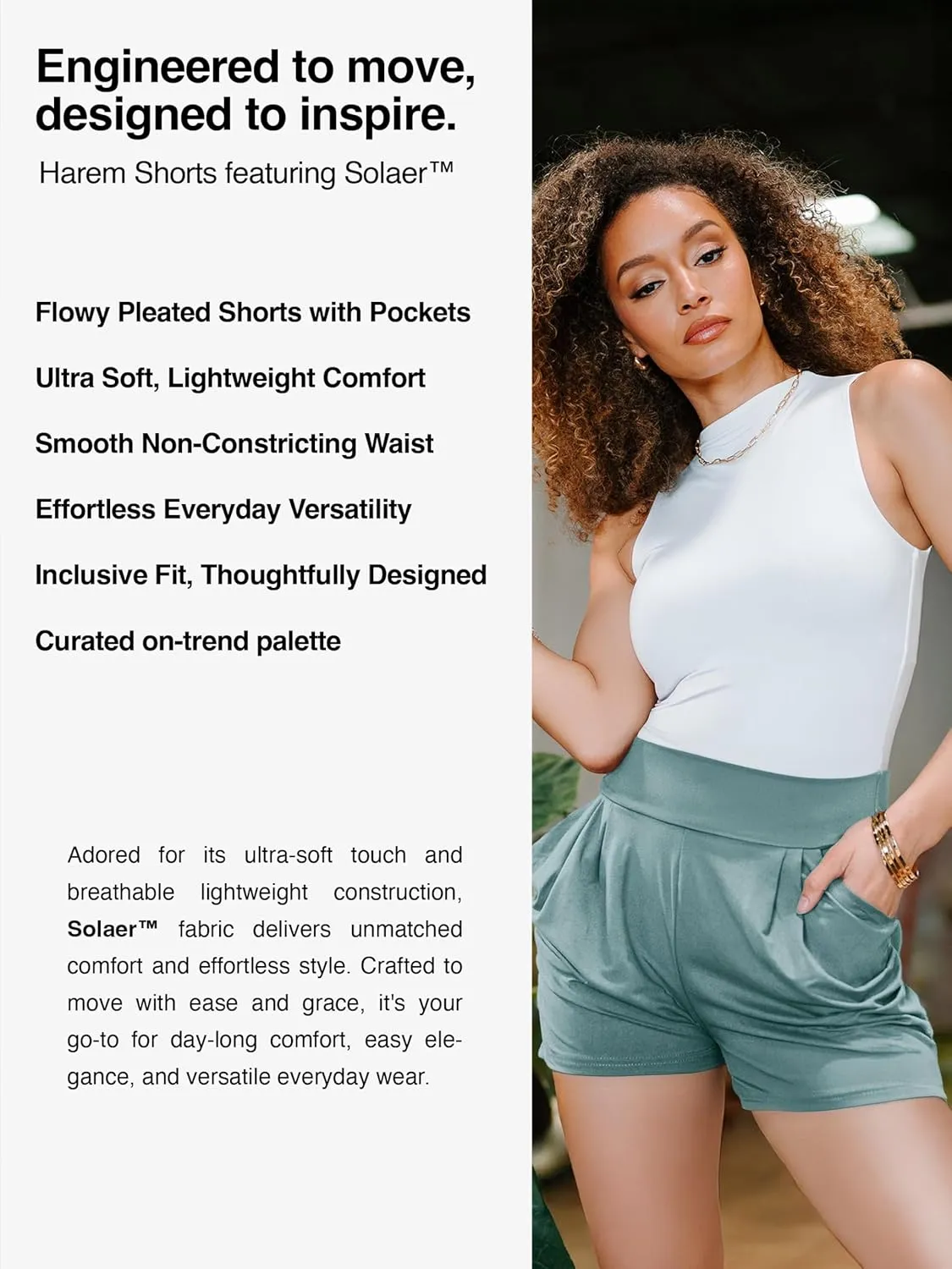 Conceited Womens Shorts with Pockets - Ultra Soft Stretch - High Rise - Casual - Pleated