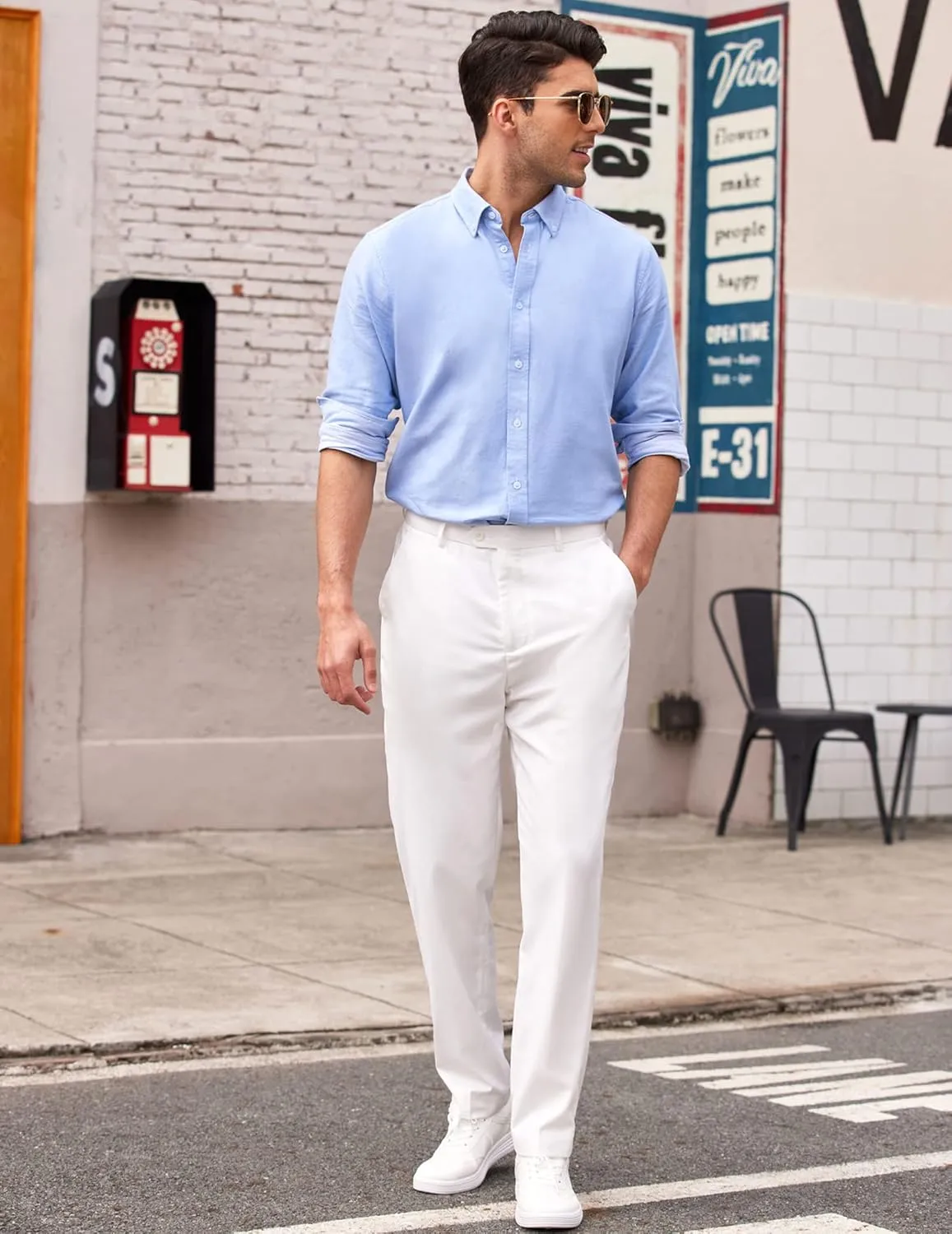 COOFANDY Men's Classic Fit Flat Front Dress Pants No Iron Premium Casual Pants Expandable Waist Suit Pants