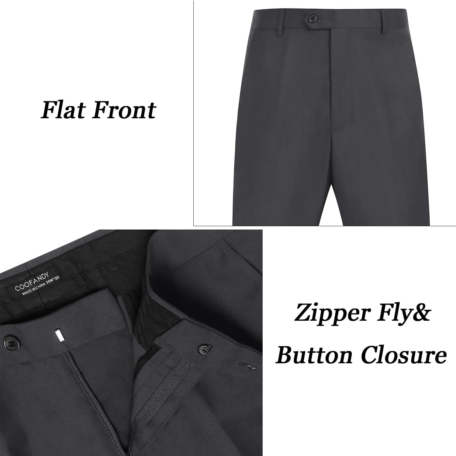 COOFANDY Men's Classic Fit Flat Front Dress Pants No Iron Premium Casual Pants Expandable Waist Suit Pants