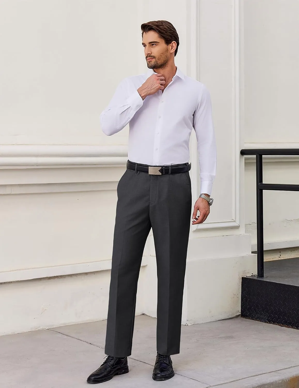 COOFANDY Men's Classic Fit Flat Front Dress Pants No Iron Premium Casual Pants Expandable Waist Suit Pants