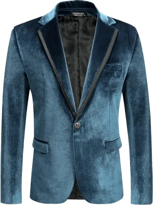 COOFANDY Men's Velvet Blazer Notched Lapel One Button Velour Tuxedo Jacket for Prom Wedding Party Dinner