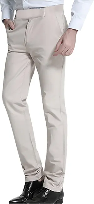 Cotton Men's Straight Leg Dress Pants Slim Fit High Waist Classic Business Formal Office Work Trousers Pockets Daily
