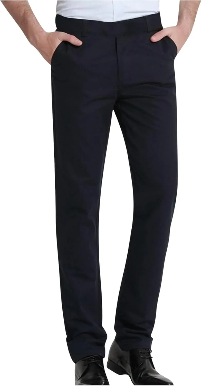 Cotton Men's Straight Leg Dress Pants Slim Fit High Waist Classic Business Formal Office Work Trousers Pockets Daily