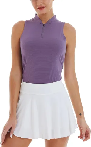 CQC Women's Golf Tennis Sleeveless Polo Shirts Quick Dry Athletic Tank Tops UPF 50 
