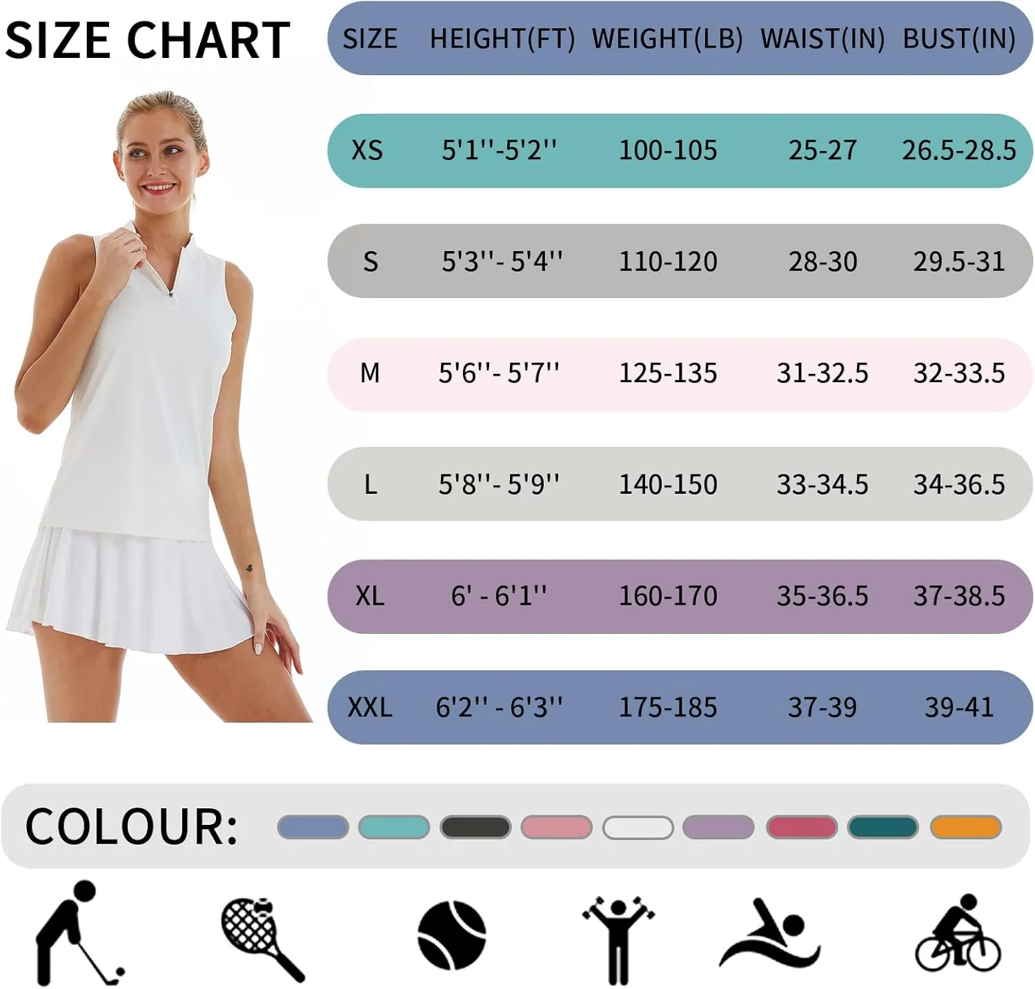 CQC Women's Golf Tennis Sleeveless Polo Shirts Quick Dry Athletic Tank Tops UPF 50 