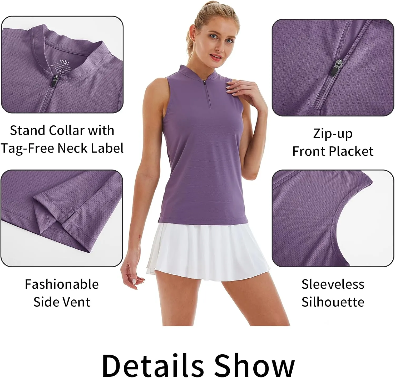 CQC Women's Golf Tennis Sleeveless Polo Shirts Quick Dry Athletic Tank Tops UPF 50 