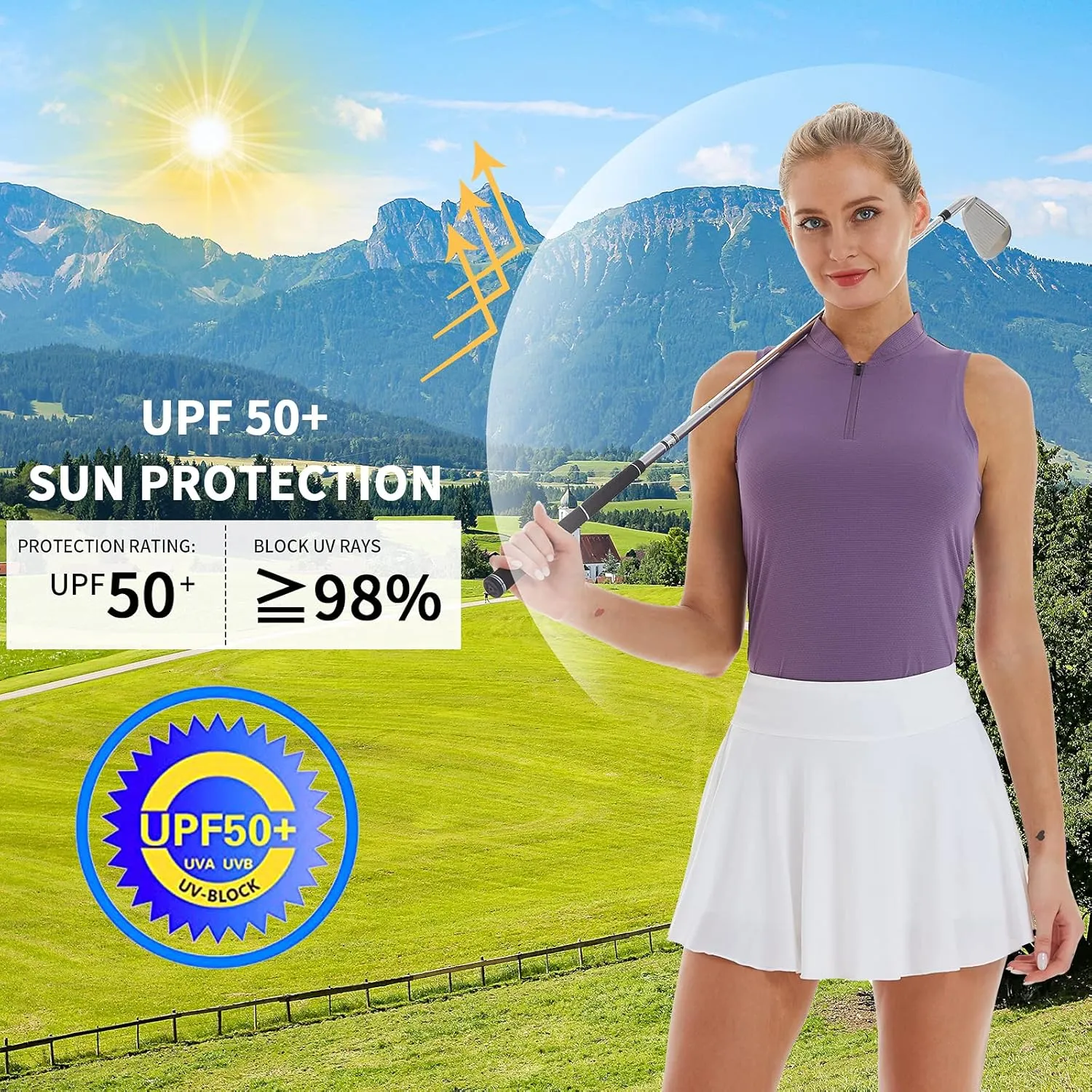 CQC Women's Golf Tennis Sleeveless Polo Shirts Quick Dry Athletic Tank Tops UPF 50 