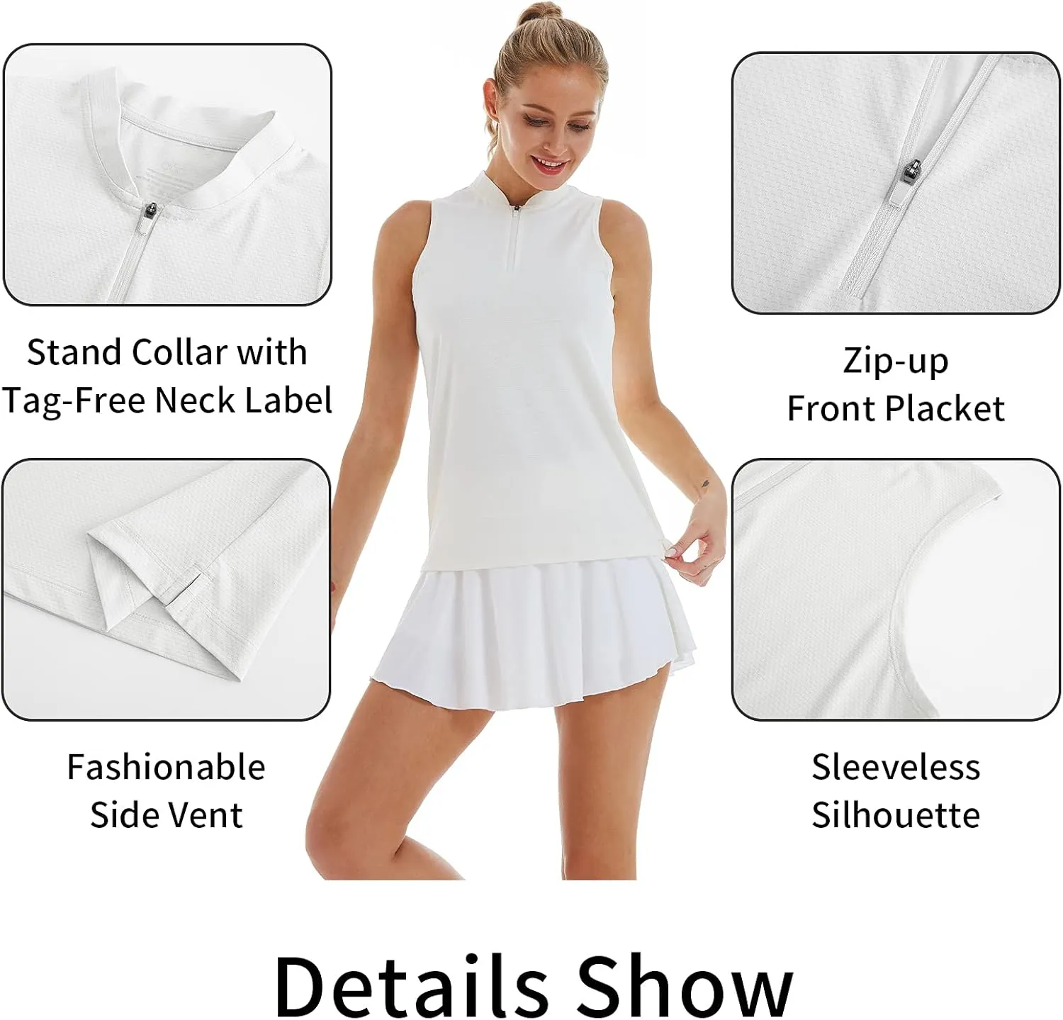 CQC Women's Golf Tennis Sleeveless Polo Shirts Quick Dry Athletic Tank Tops UPF 50 