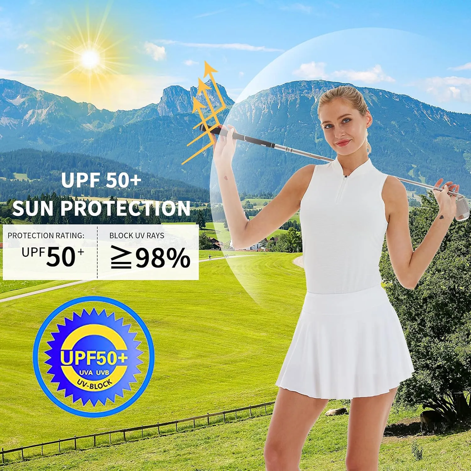 CQC Women's Golf Tennis Sleeveless Polo Shirts Quick Dry Athletic Tank Tops UPF 50 