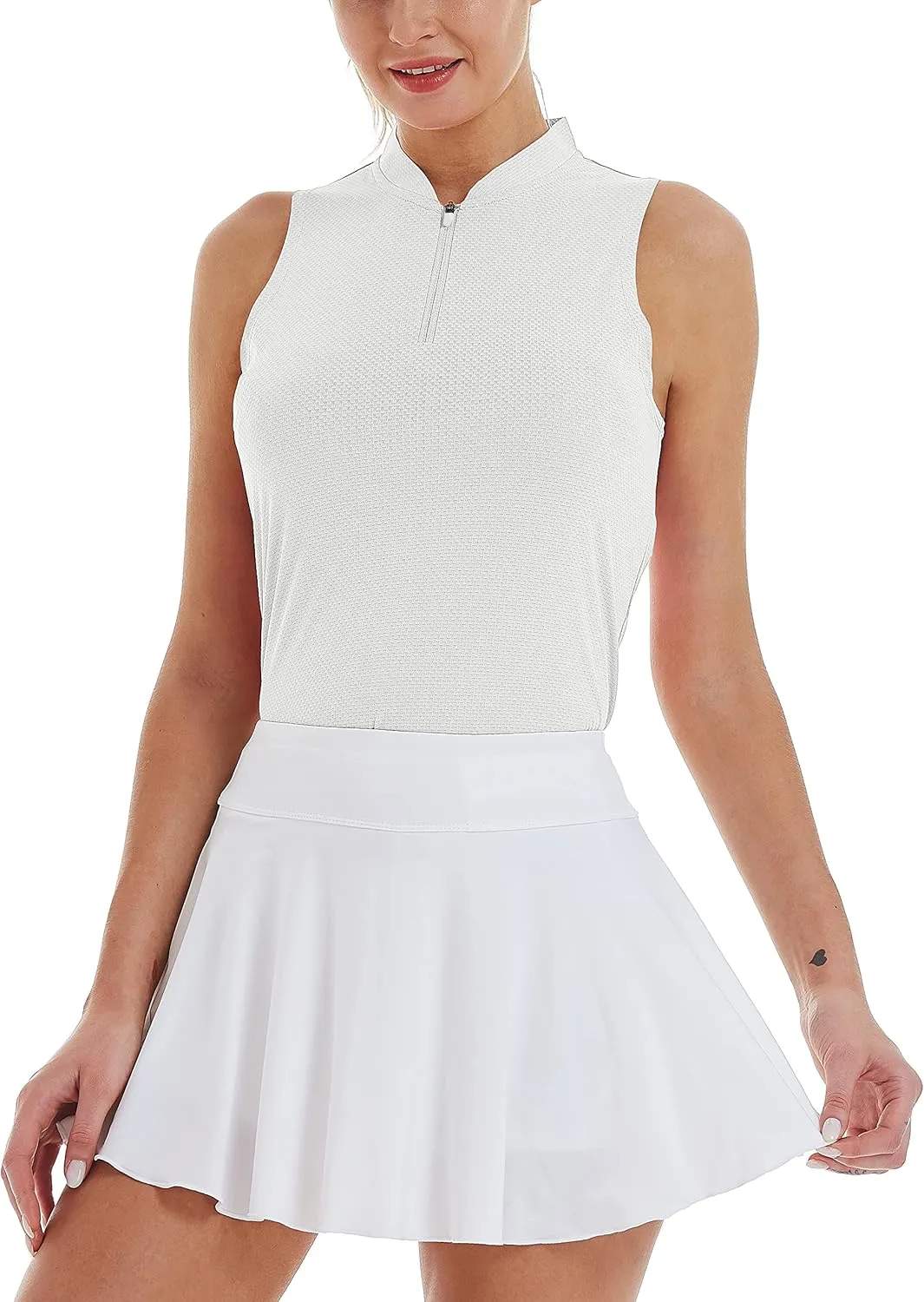 CQC Women's Golf Tennis Sleeveless Polo Shirts Quick Dry Athletic Tank Tops UPF 50 