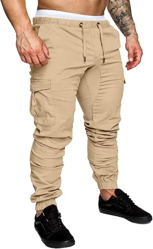 CRNTCEM Mens Slim Fit Jogging Cargo Pants Tapered Leg Casual Work Chino Pants Slim Fit Fitness Gym Bodybuilding Sweatpants