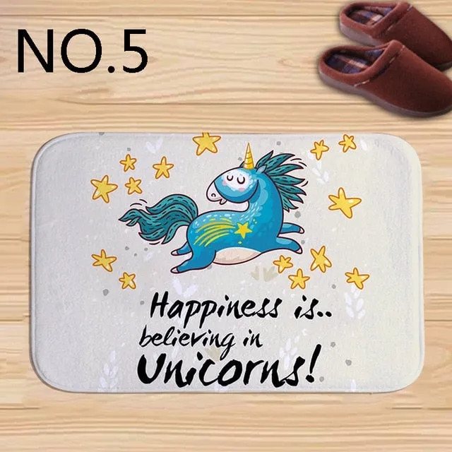 Cute unicorn Rainbow Horse Print bath mat practical anti-slip rectangular flannel Welcome door Mat