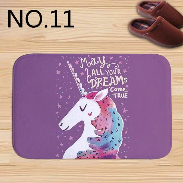 Cute unicorn Rainbow Horse Print bath mat practical anti-slip rectangular flannel Welcome door Mat