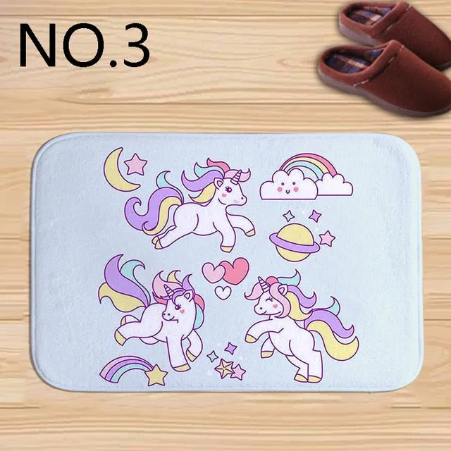 Cute unicorn Rainbow Horse Print bath mat practical anti-slip rectangular flannel Welcome door Mat