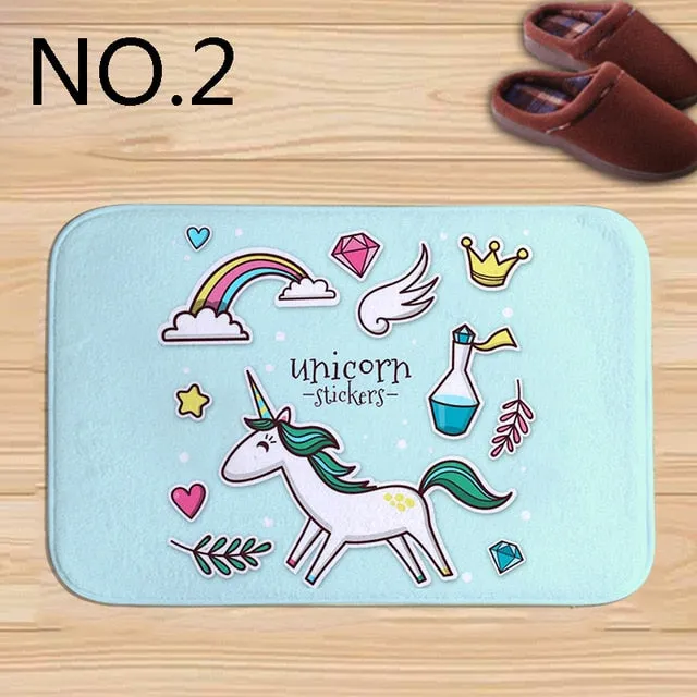Cute unicorn Rainbow Horse Print bath mat practical anti-slip rectangular flannel Welcome door Mat