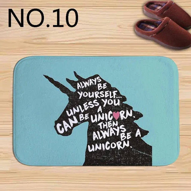 Cute unicorn Rainbow Horse Print bath mat practical anti-slip rectangular flannel Welcome door Mat